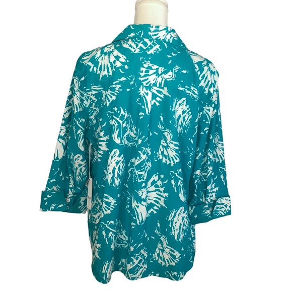 Chico’s No Iron Coastal Treasure 3/4 Sleeve Tropical Jade Shirt Size 2.5 / L NEW - Picture 4 of 11